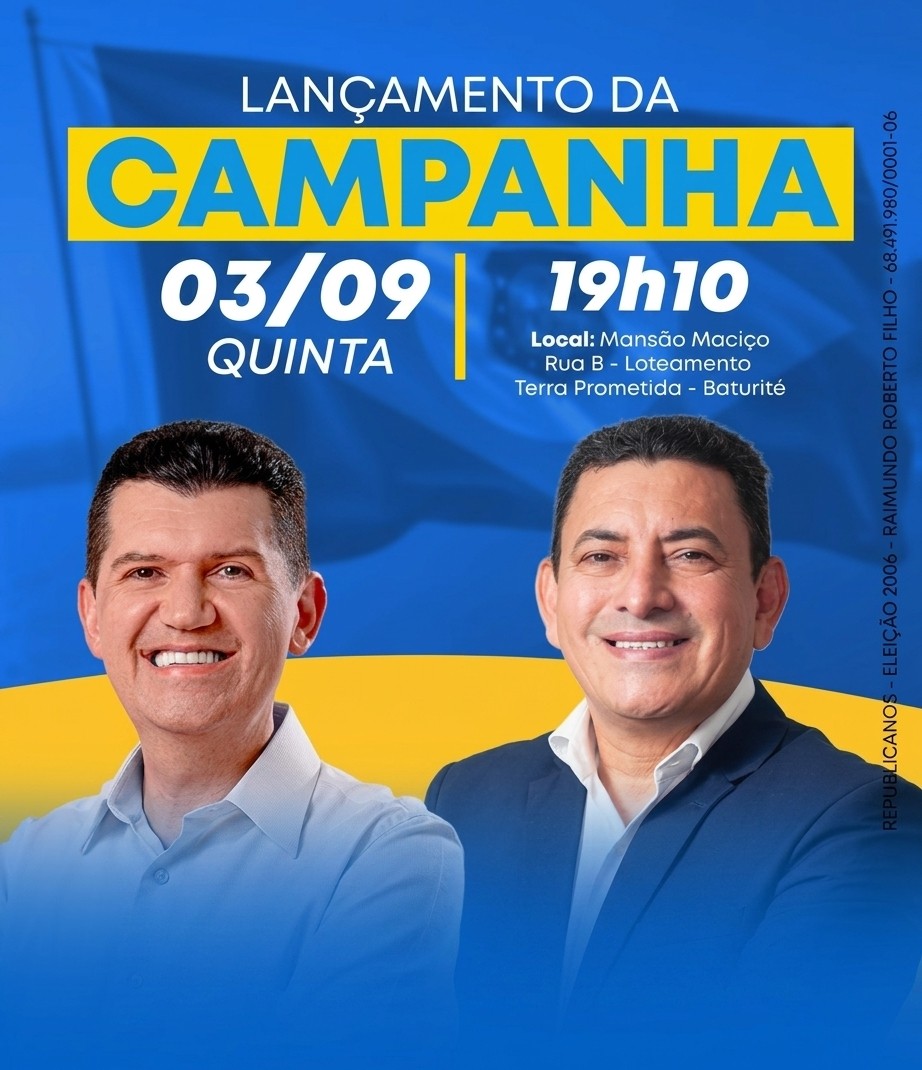 Republicanos anuncia ato de lançamento de campanha de Roberto Cariri e Ronaldo Martins em Baturité