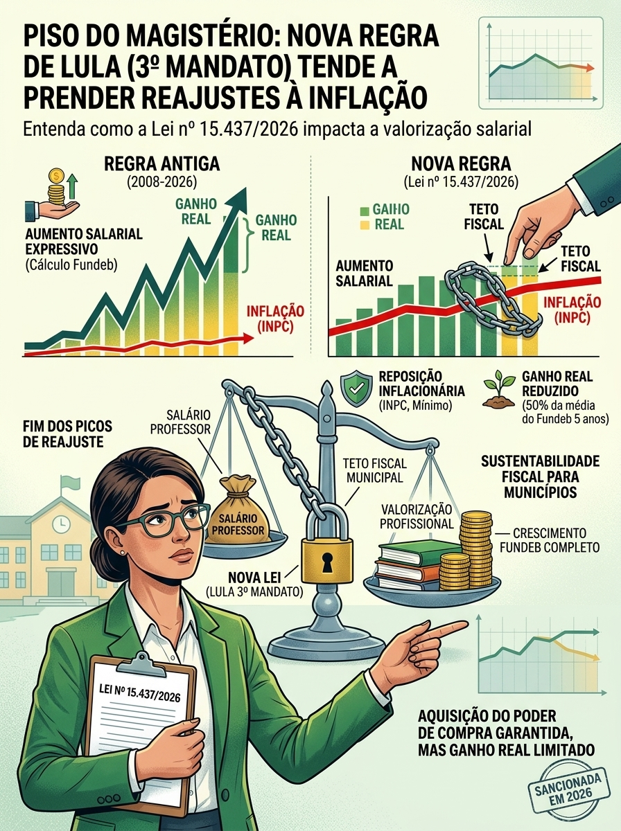 Piso do Magistério: Sancionada Por Lula em Julho de 2026, Nova Lei Tende a Prender Reajustes à Inflação em 2027.